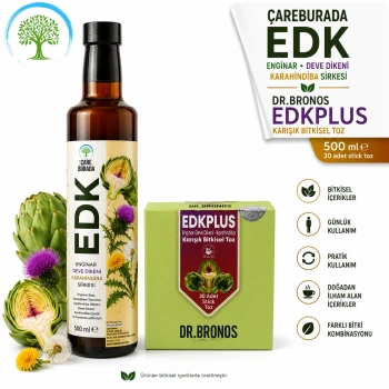 ÇareBurada EDK Sirke 500 ml & Dr. Bronos EDK Bitkisel Toz 30 Stick | Enginar, Devedikeni, Karahindiba