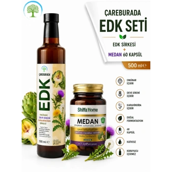 ÇareBurada EDK Sirke 500 ml & ShiffaHome Medan 60 Kapsül, Enginar, Devedikeni, Karahindiba