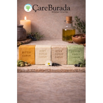 ÇareBurada Sabun Seti 4lü - Bıttım & Keçi Sütlü & Eşek Sütlü & Zeytin Yağlı
