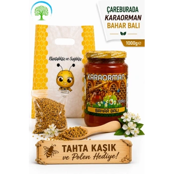 Karaorman Bahar Balı 1000g | Tahta Kaşık ve Polen Hediye