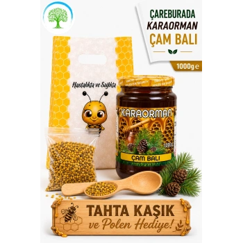 Karaorman Çam Balı 1000g | Tahta Kaşık ve Polen Hediye