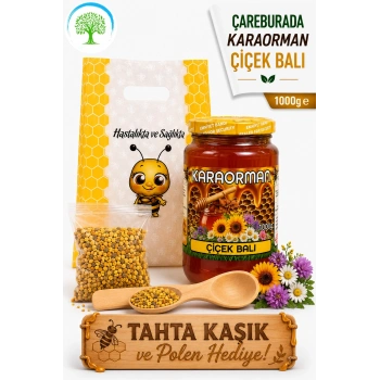 Karaorman Çiçek Balı 1000g | Tahta Kaşık ve Polen Hediye