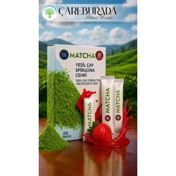 MATCHA YEŞİL ÇAY+SPİRULİNA+CEHRİ ÇİLEK AROMALI 20 Stick