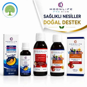 MooLife Pro Kids Good Night 50 ml & MoonLife L-Arginine Çilek Aromalı İştah Şurubu 150 ml & Moonlife Pro Kids Vitamin Mix
