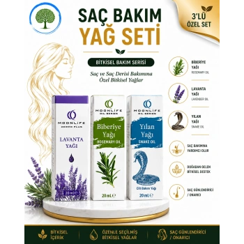 Moonlife Saç Bakımına Özel 3lü Set | Lavanta yağı 20 ml, Biberiye yağı 20 ml, Yılan Yağı 20 ml