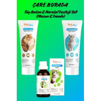 Tüy Bakım & Hareket Desteği Seti (B Complex Drop, Anti-Hair Loss & Glukozamin Macun)