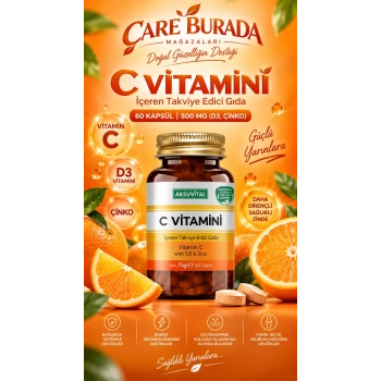 Vitamin C İçeren Takviye Edici Gıda (500 Mg) 60 Tablet (Çinko & D3)