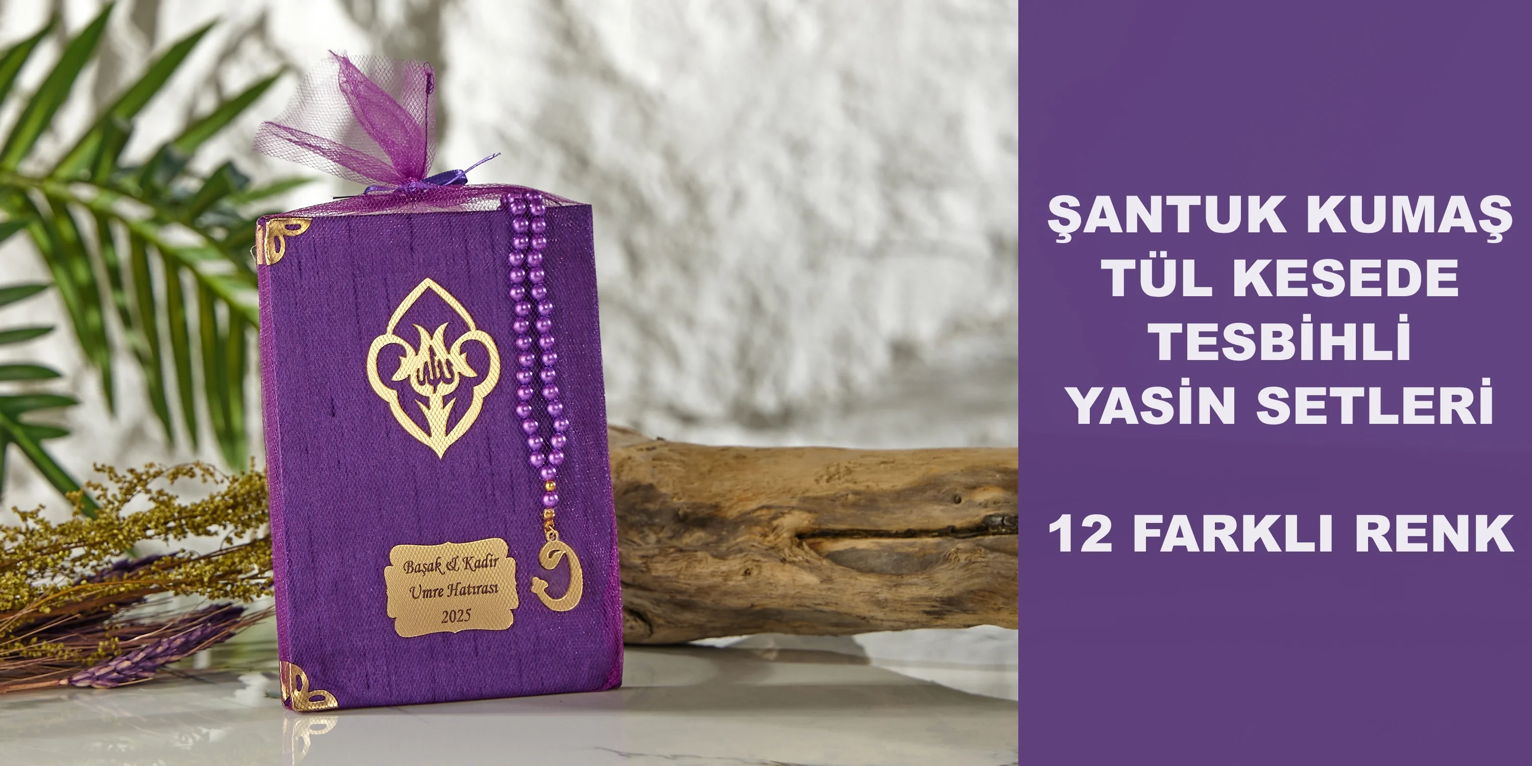 Şantuk Kumaş Kaplı Tül Kese ve Tesbihli Yasin Setleri