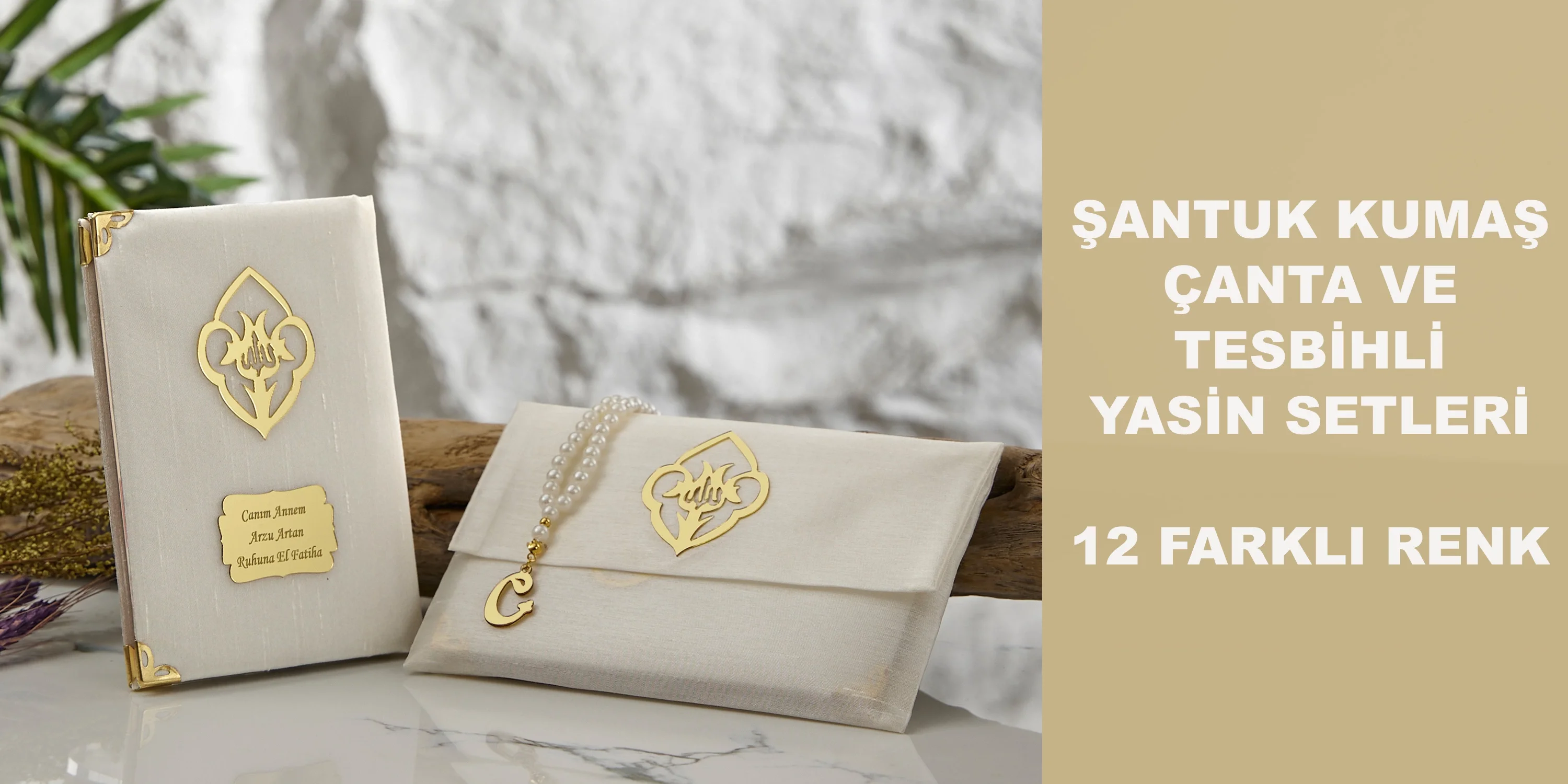 Şantuk Kumaş Kaplı Çanta ve Tesbihli Yasin Seti