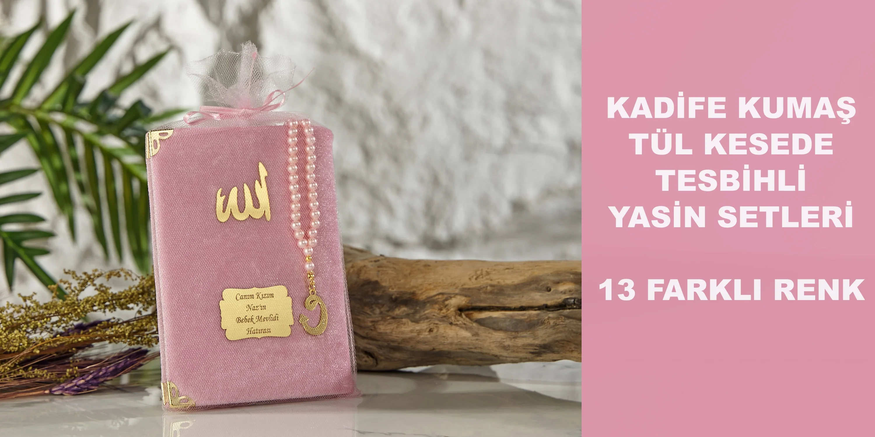 Kadife Kumaş Kaplı Tül Kese ve Tesbihli Yasin Setleri
