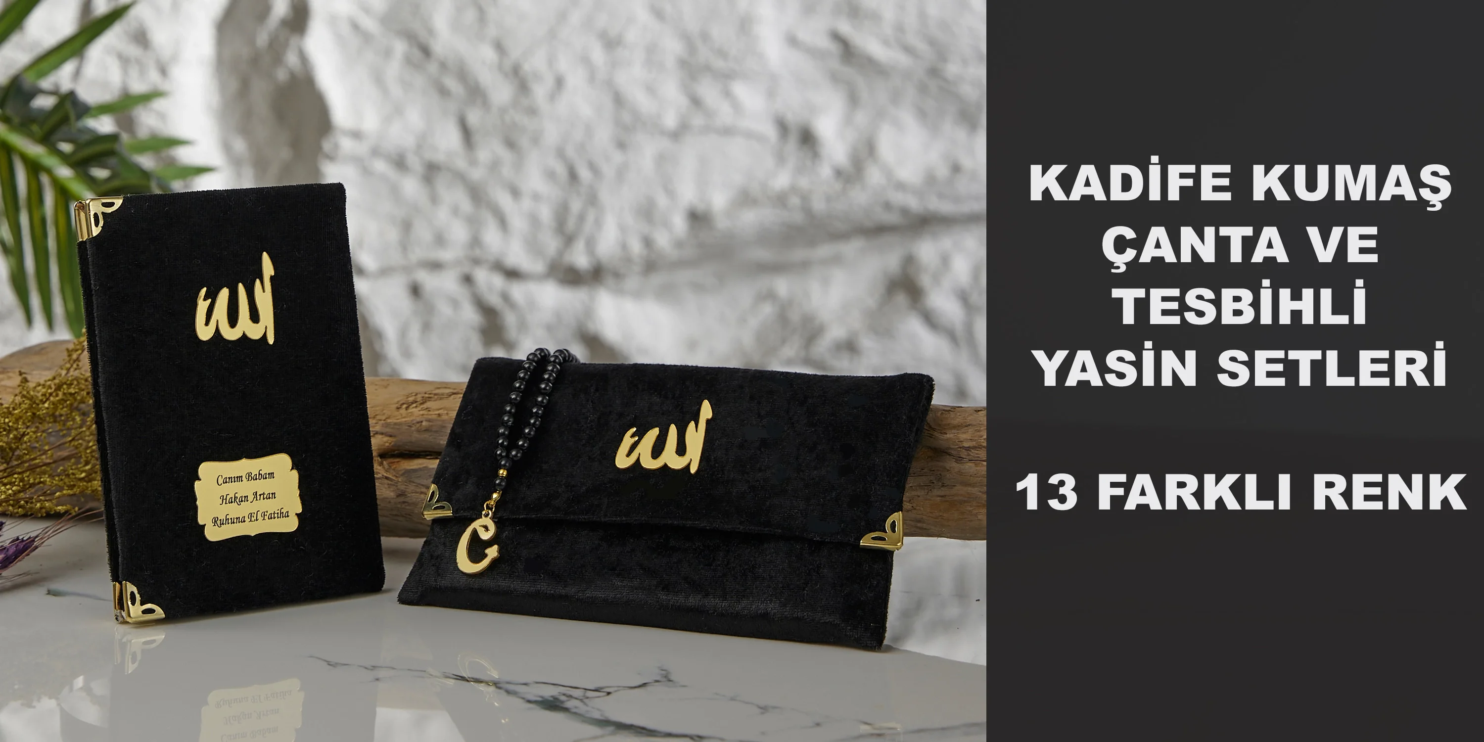 Kadife Kumaş Kaplı Çanta ve Tesbihli Yasin Seti
