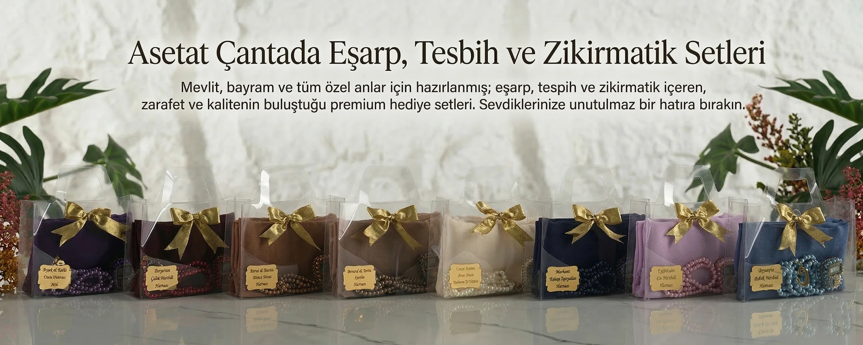 Asetat Çantada Eşarp Tesbih Zikirmatik Setleri