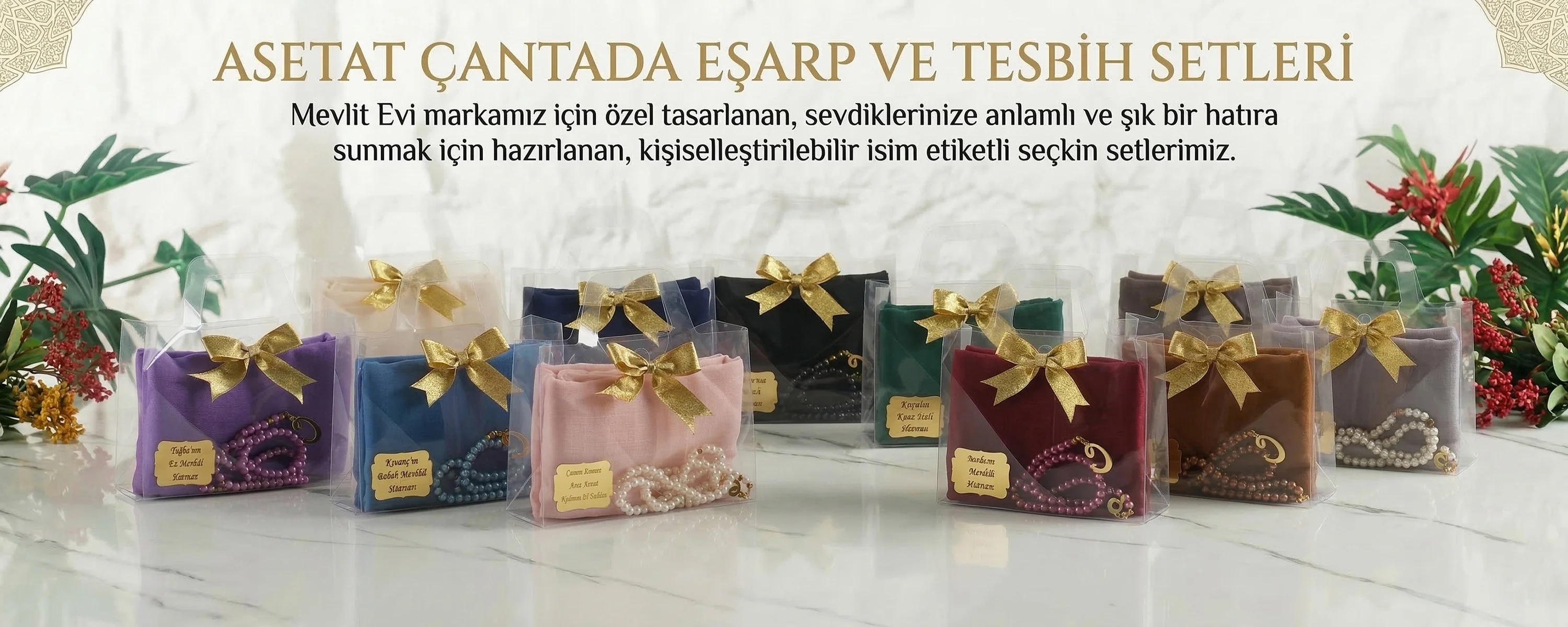 Asetat Çantada Eşarp Tesbih Setleri