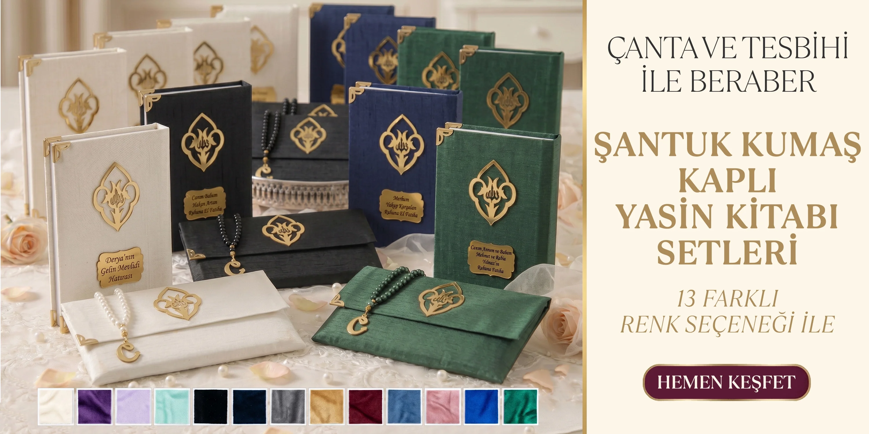 Şantuk Kumaş Kaplı Çanta ve Tesbihli Yasin Seti