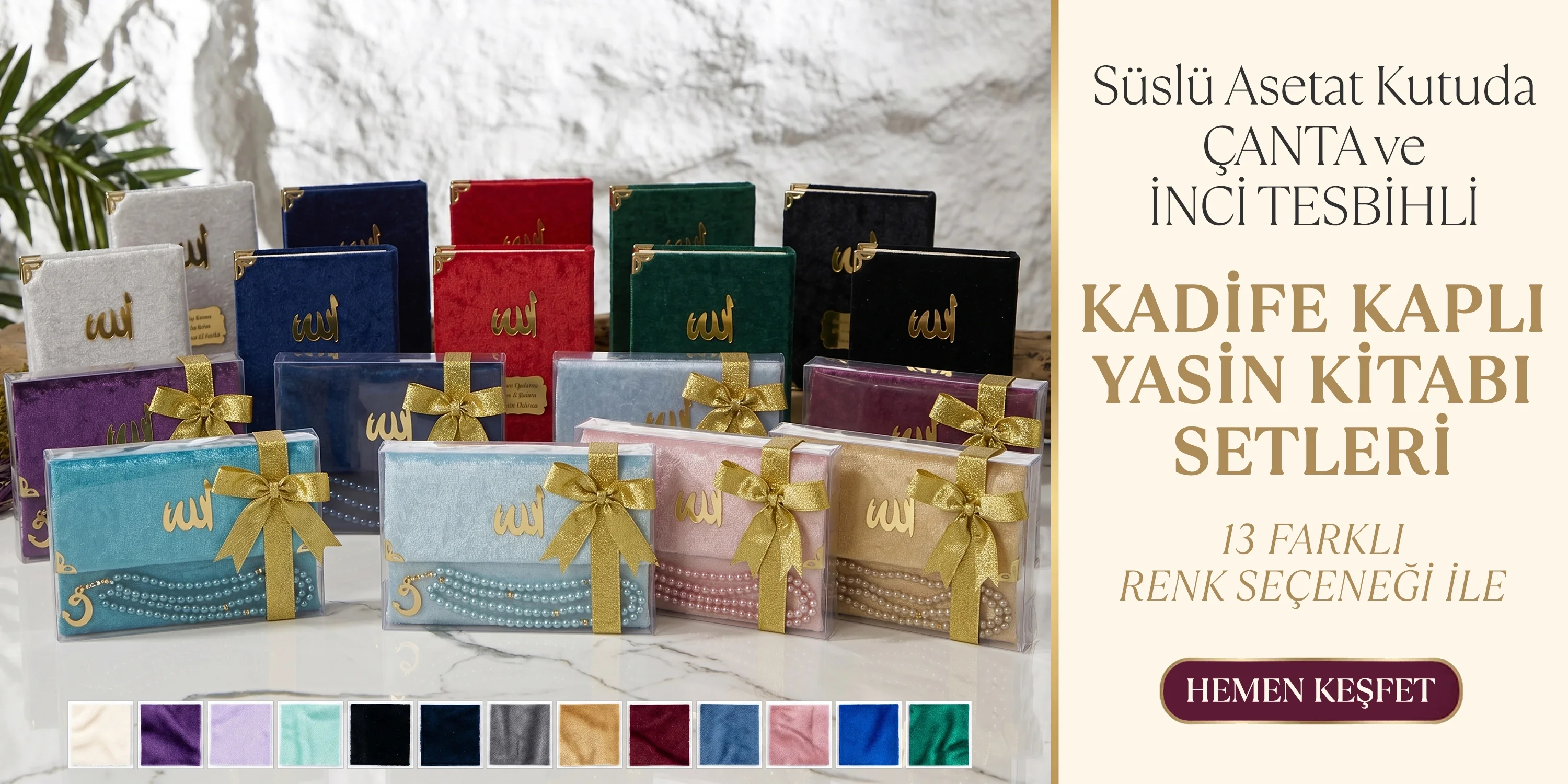 Asetat Kutuda Lüks Kadife Yasin Setleri
