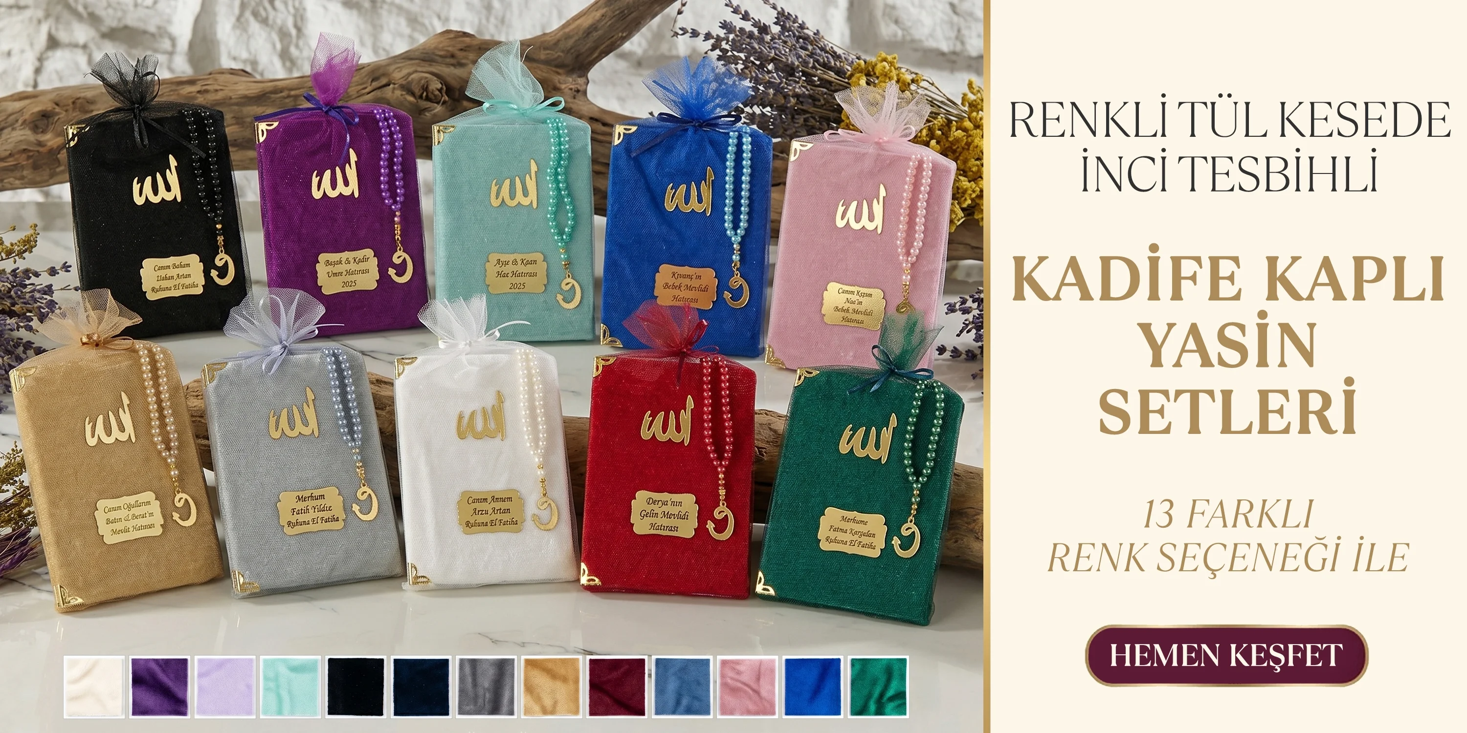 Tül Kesede Tesbih ve Kadife Yasin Kitabı Setleri