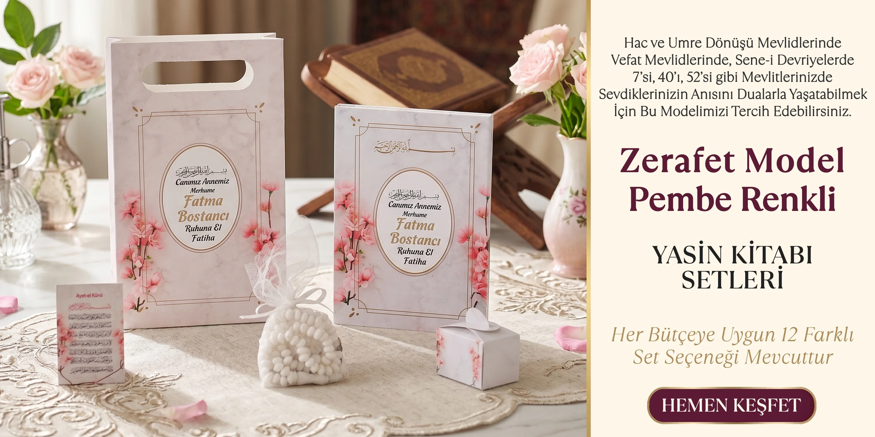 Zerafet Model Pembe Renkli Yasin Setleri