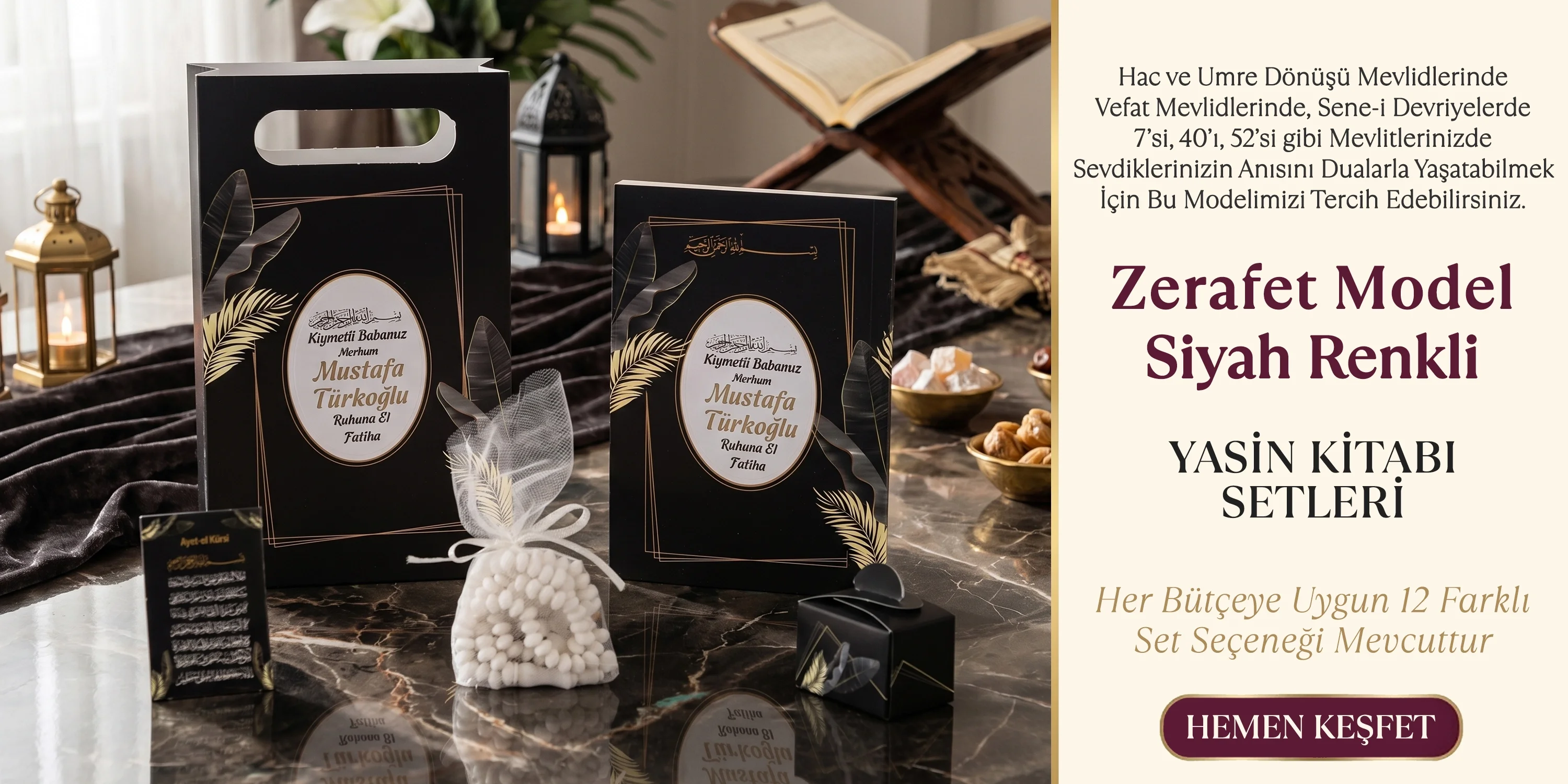 Zerafet Model Siyah Renkli Yasin Setleri