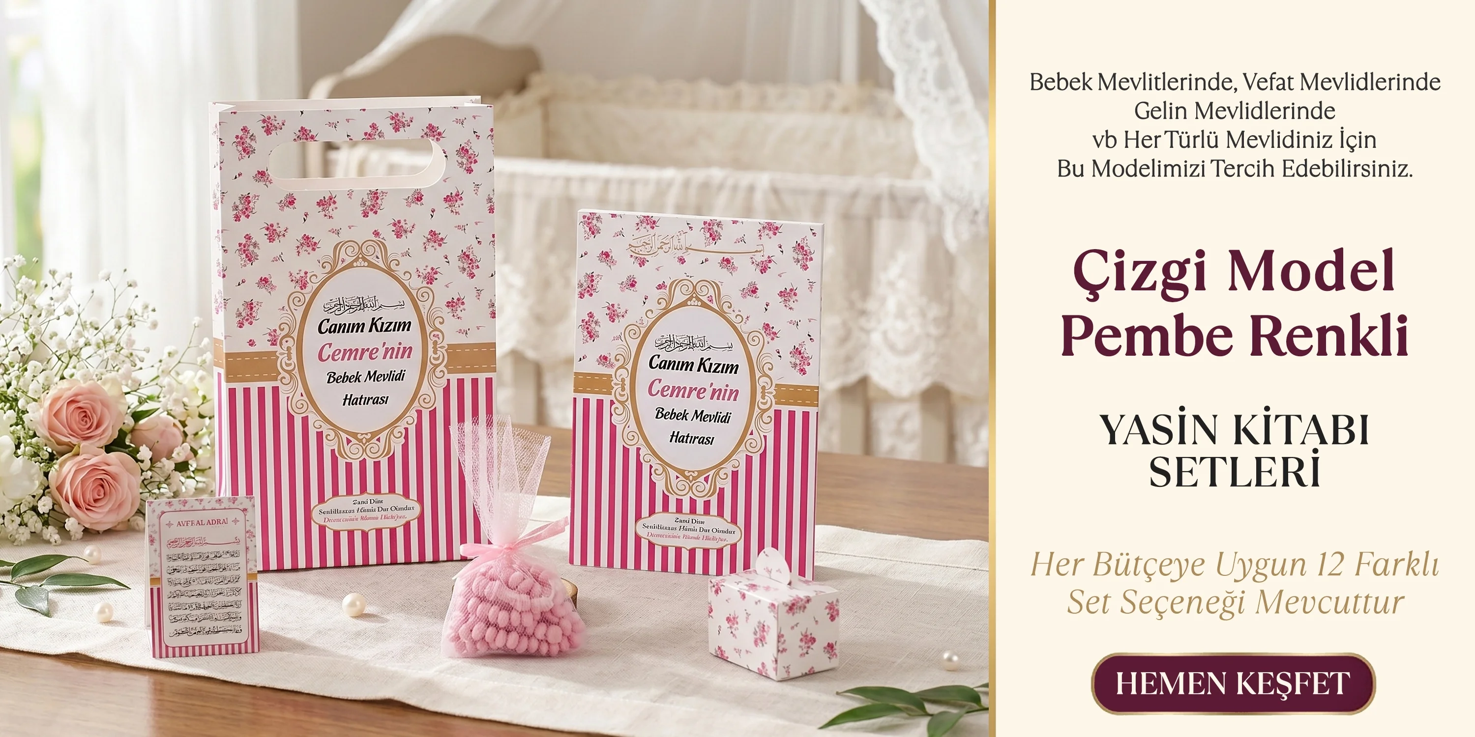 Çizgi Model Pembe Renkli Yasin Setleri