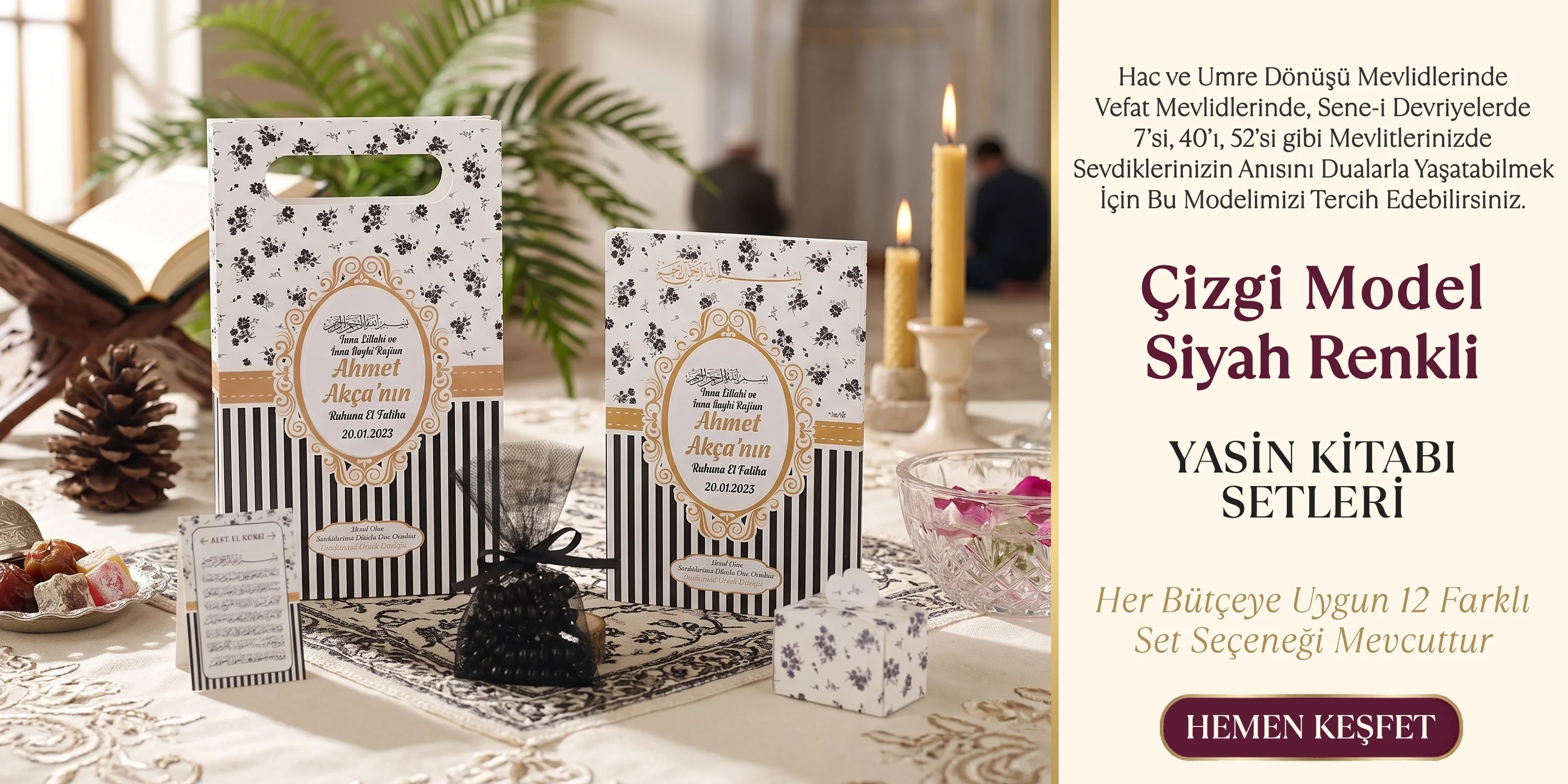 Çizgi Model Siyah Renkli Yasin Setleri