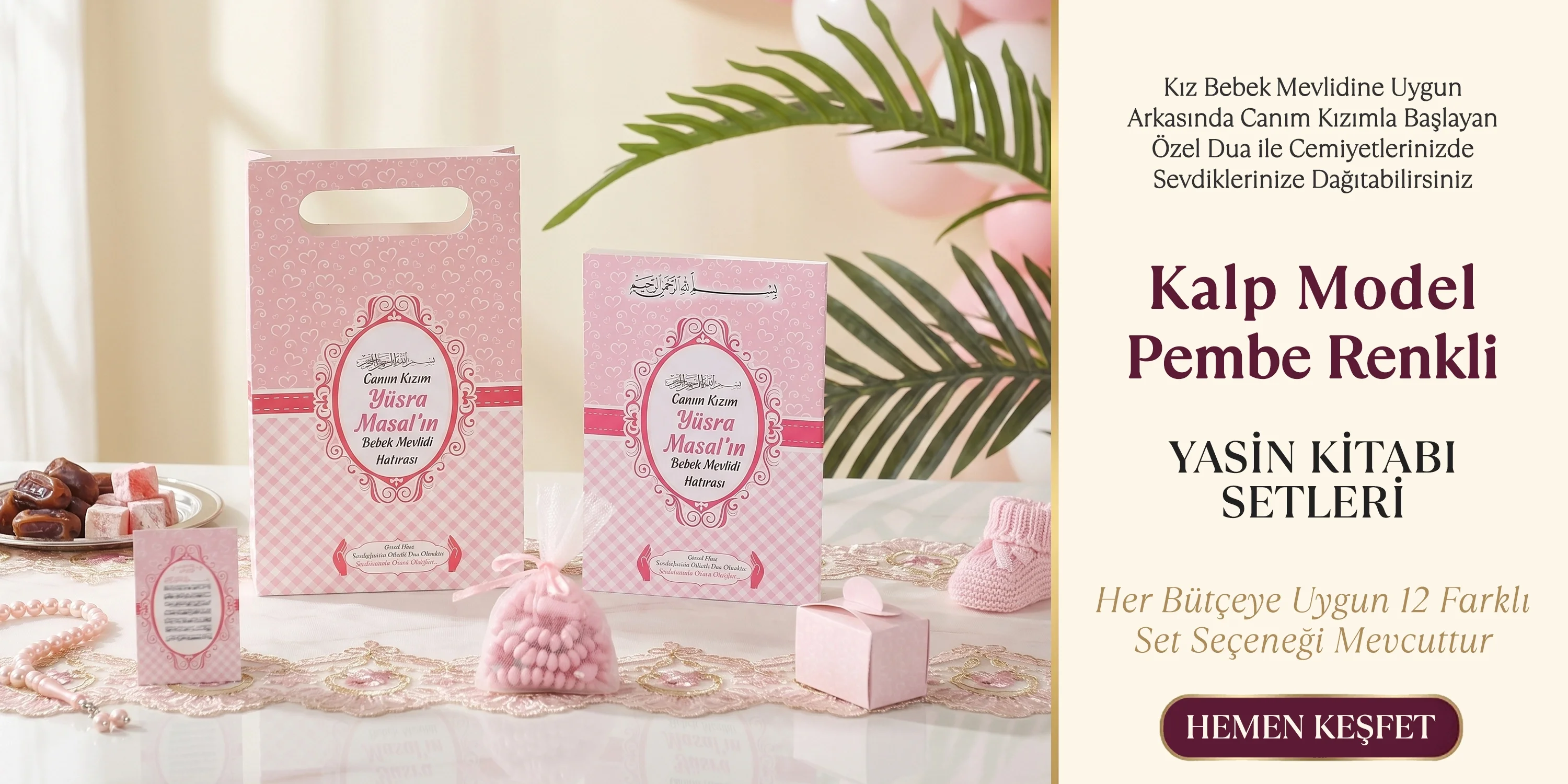 Kalp Model Pembe Renkli Yasin Setleri