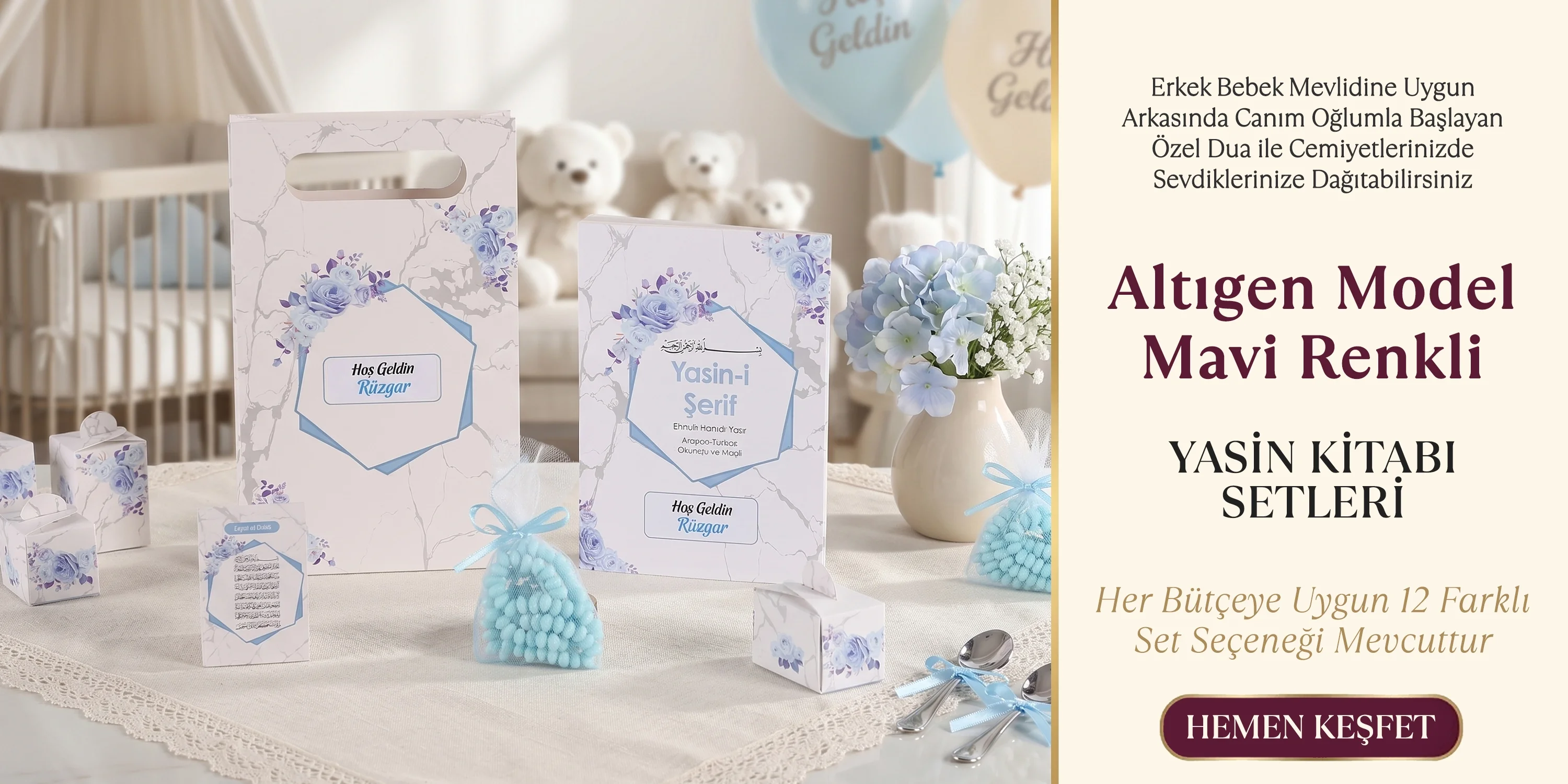 Altıgen Model Mavi Renkli Yasin Setleri