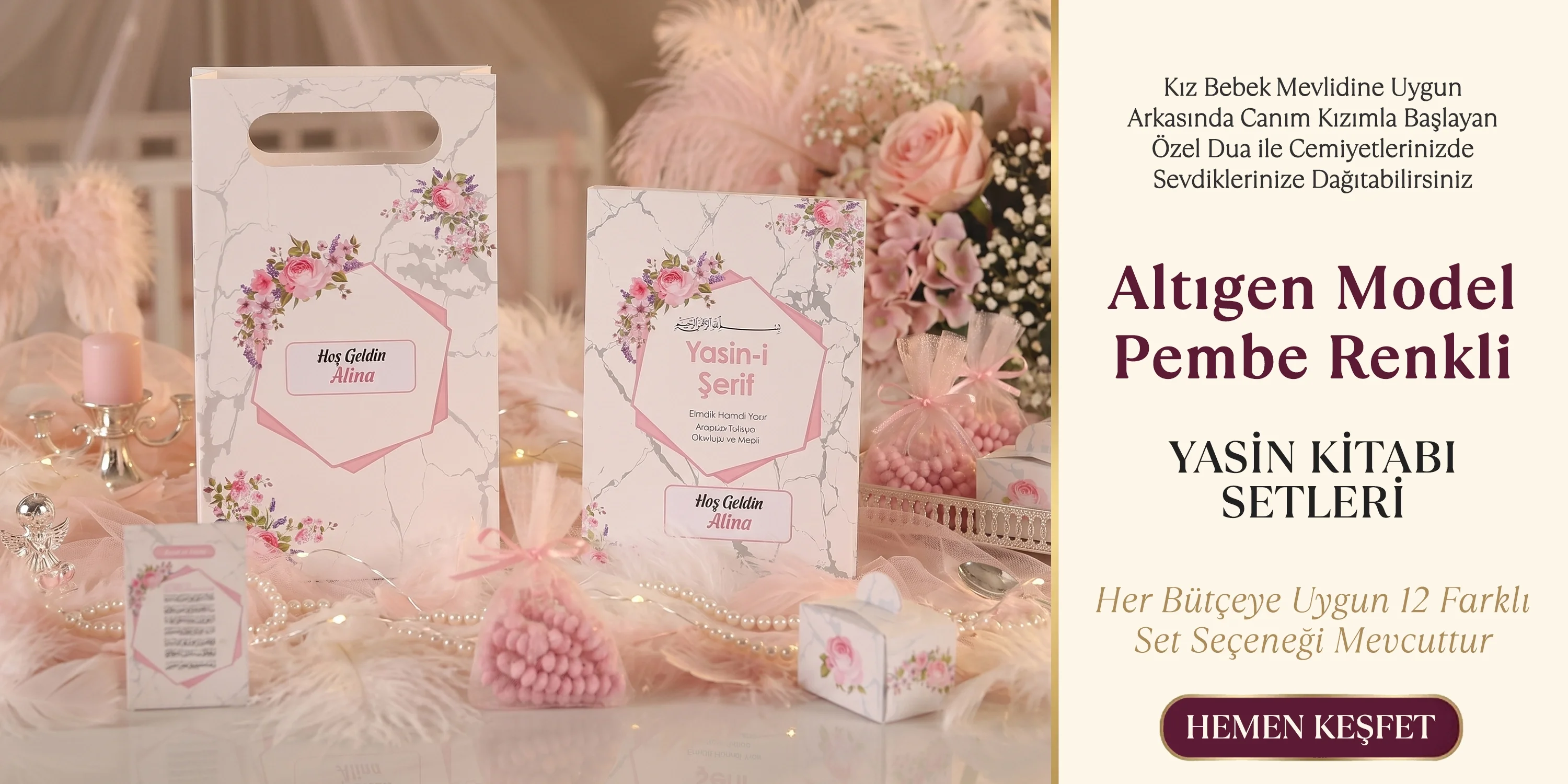 Altıgen Model Pembe Renkli Yasin Setleri