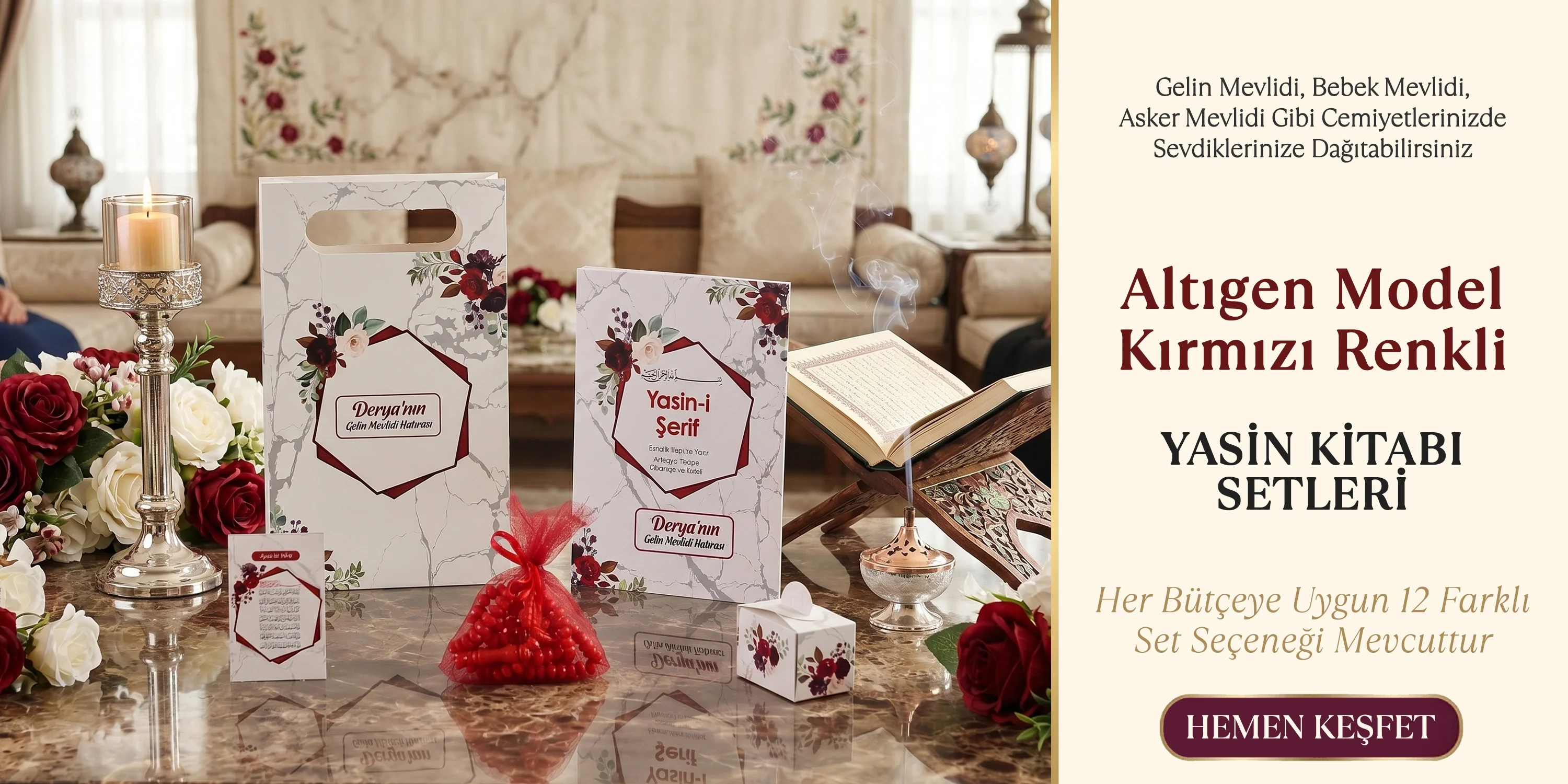 Altıgen Model Kırmızı Renkli Yasin Setleri