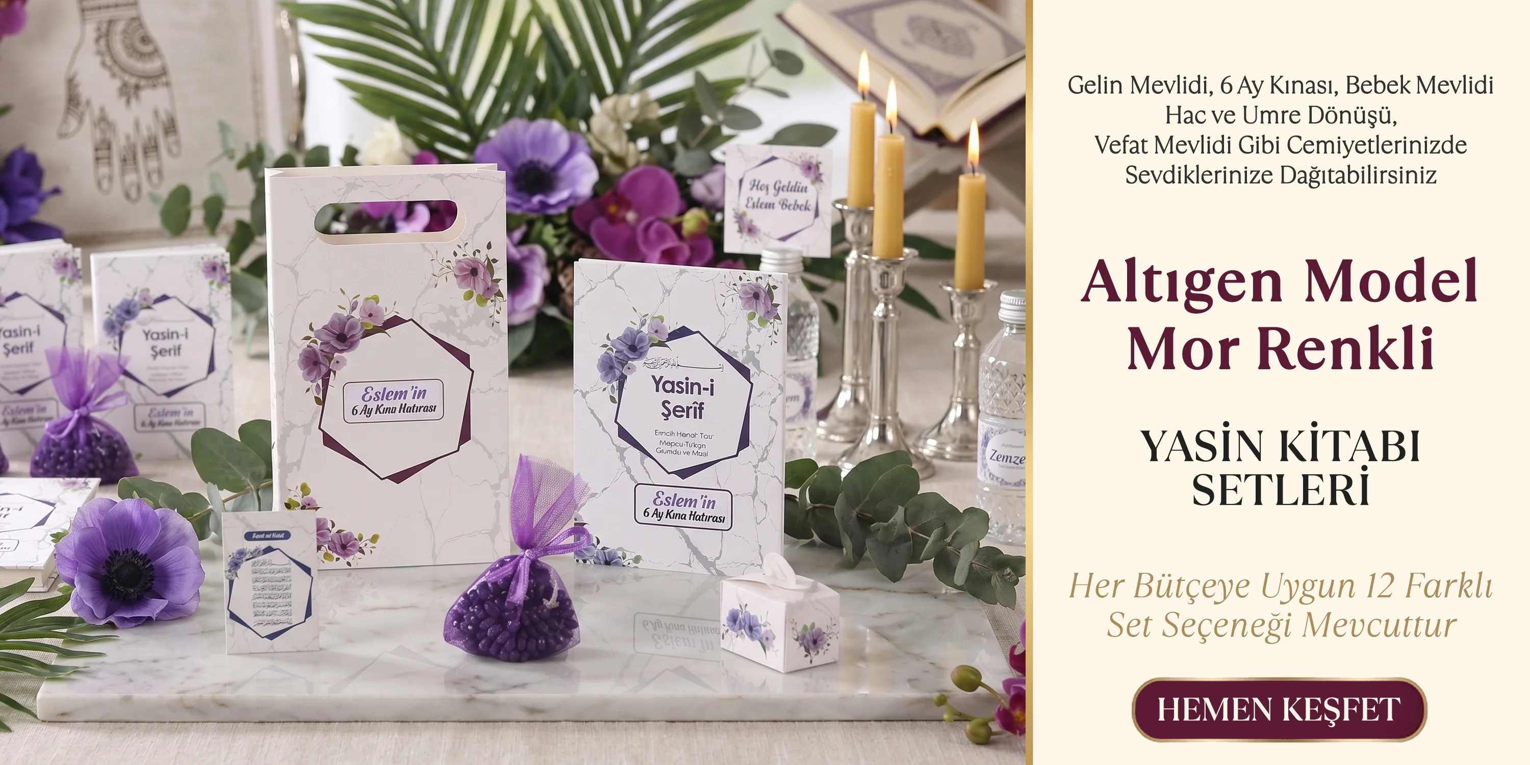 Altıgen Model Mor Renkli Yasin Setleri