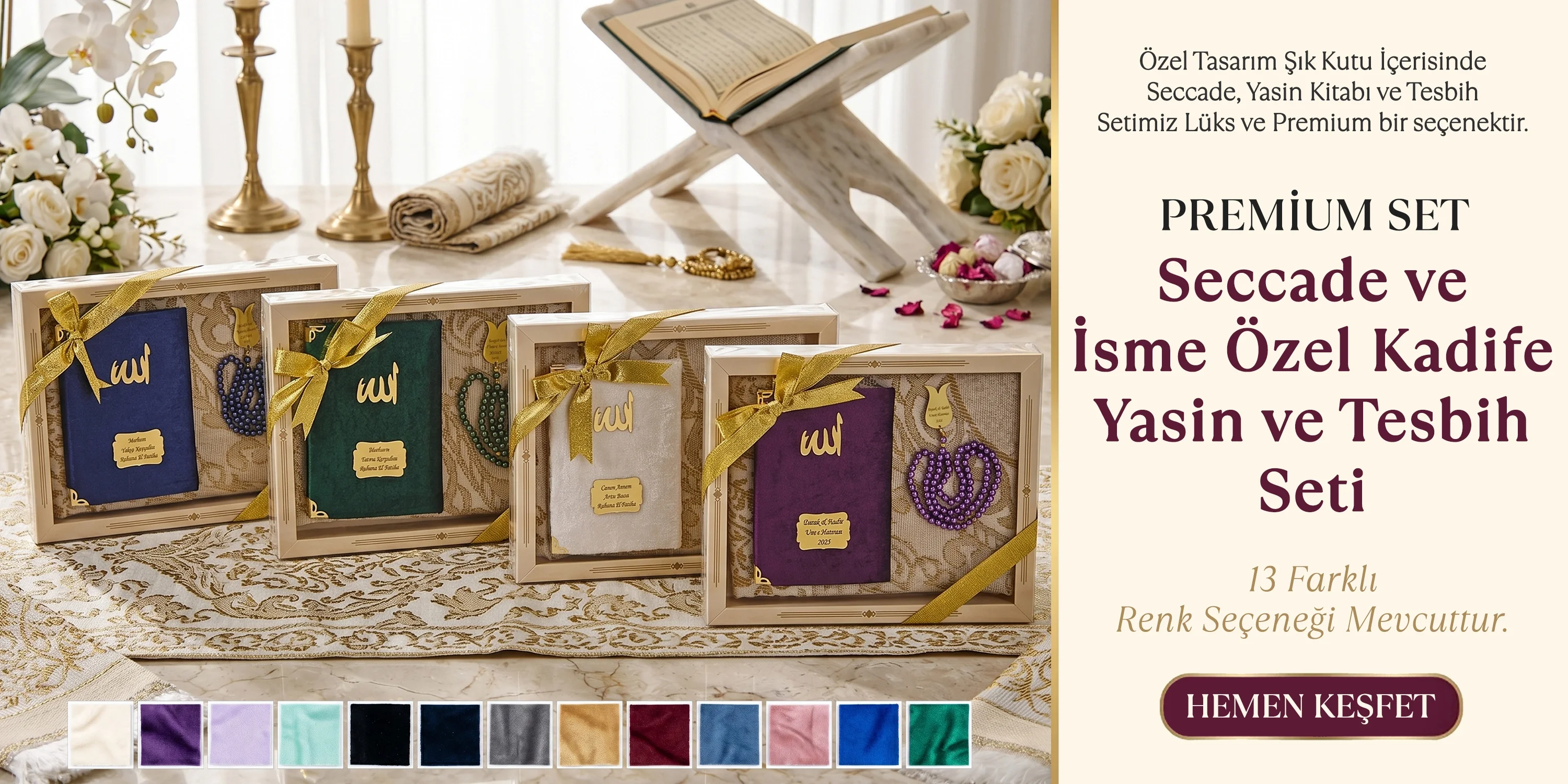Lüks Kutuda Kadife Yasin, Tesbih ve Seccade Setleri