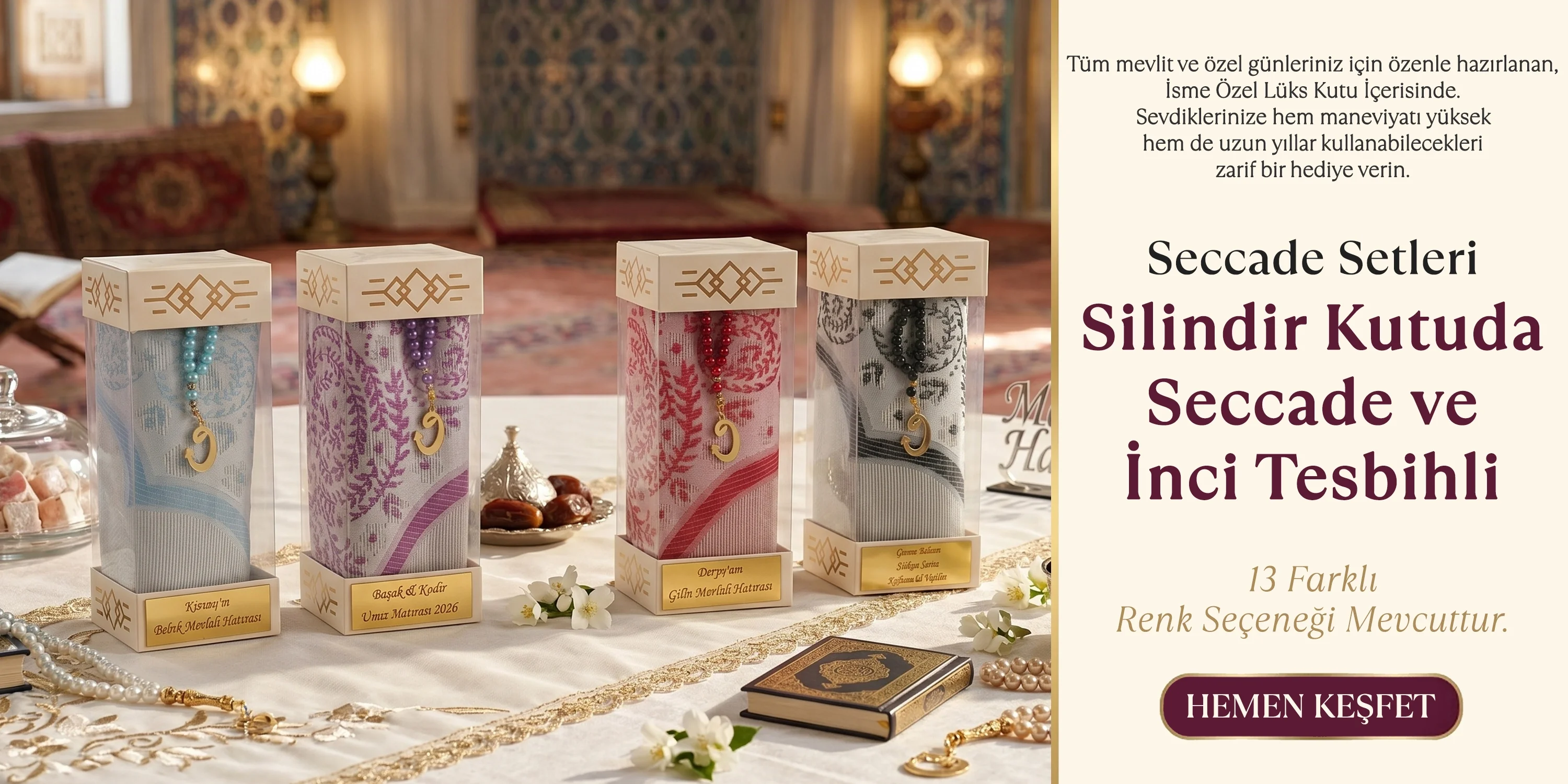 Silindir Kutuda Tesbih ve Seccade Setleri