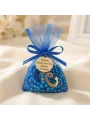 İsme Özel Saks Mavisi Renkli Tül Kese İçerisinde İnci Tesbih - Mevlüt Hediyelikleri
