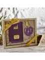 Hediyelik Lüks Kutuda Seccadeli Mor Renkli Kadife Yasin ve İsme Özel İnci Tesbih Seti
