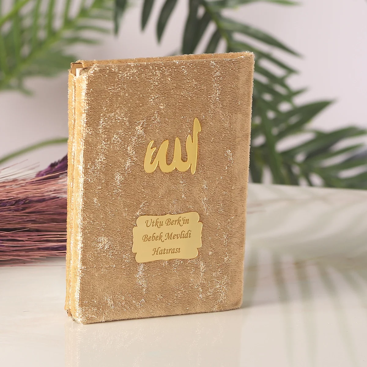 İsme Özel Gold Renkli Kadife Yasin Kitabı - Mevlüt Hediyelikleri