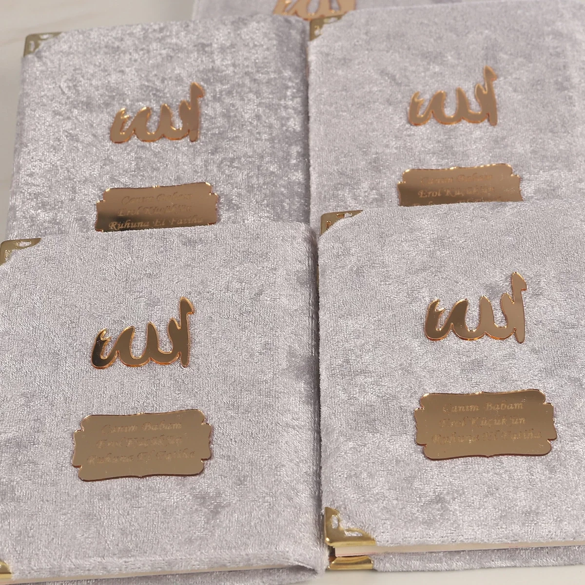 İsme Özel Gri Renkli Kadife Yasin Kitabı - Mevlüt Hediyelikleri