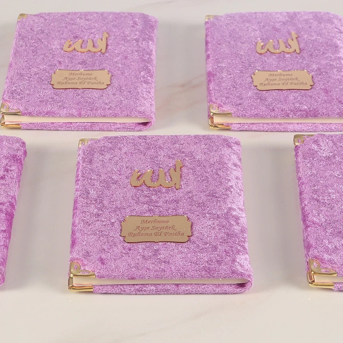 İsme Özel Lila Renkli Kadife Yasin Kitabı - Mevlüt Hediyelikleri