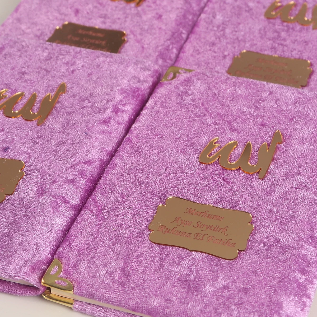 Tül Kese İçerisinde İnci Tesbihli Lila Renkli Kadife Yasin Kitabı Seti - Mevlüt Hediyelikleri