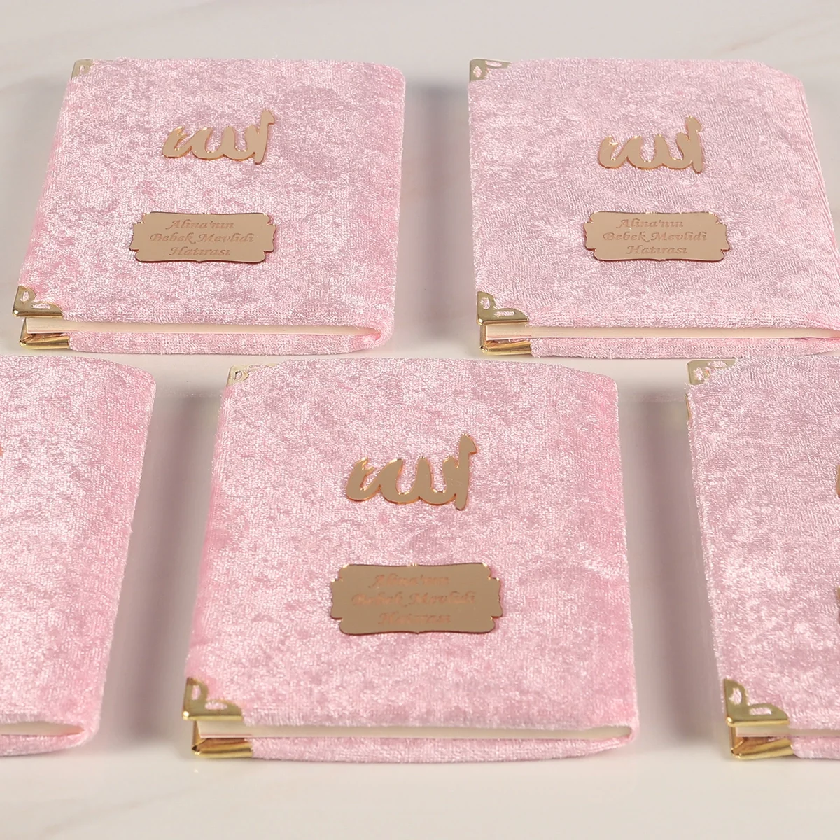 Tül Kese İçerisinde İnci Tesbihli Pembe Renkli Kadife Yasin Kitabı Seti - Mevlüt Hediyelikleri