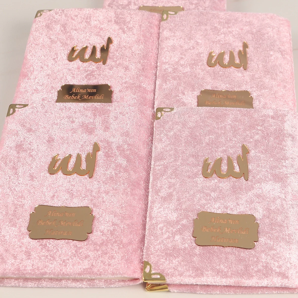 Tül Kese İçerisinde İnci Tesbihli Pembe Renkli Kadife Yasin Kitabı Seti - Mevlüt Hediyelikleri