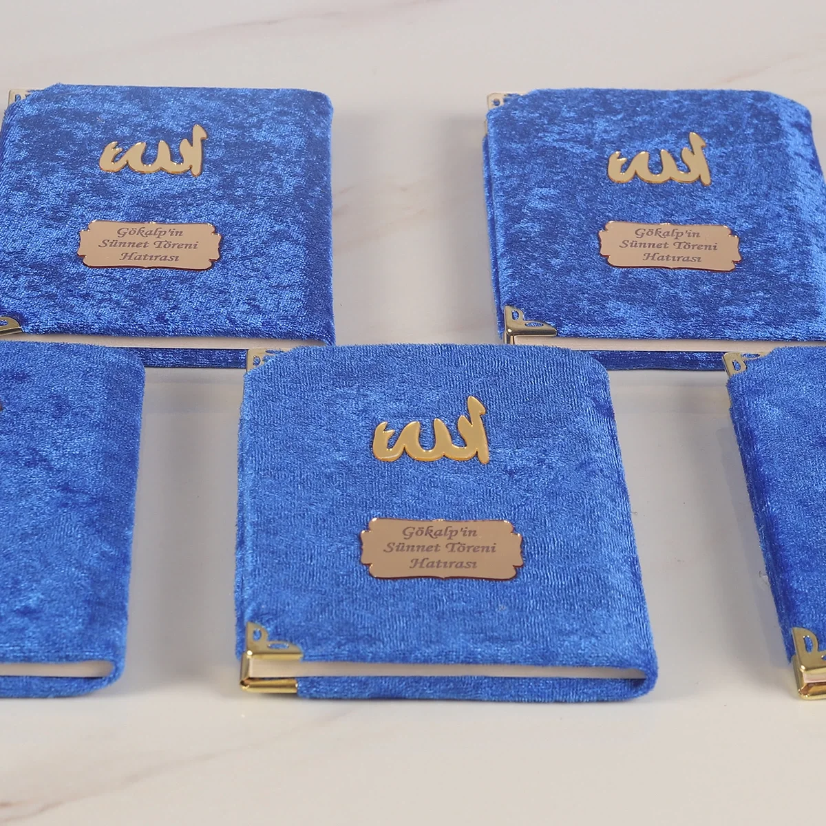 İsme Özel Saks Mavisi Renkli Kadife Yasin Kitabı - Mevlüt Hediyelikleri