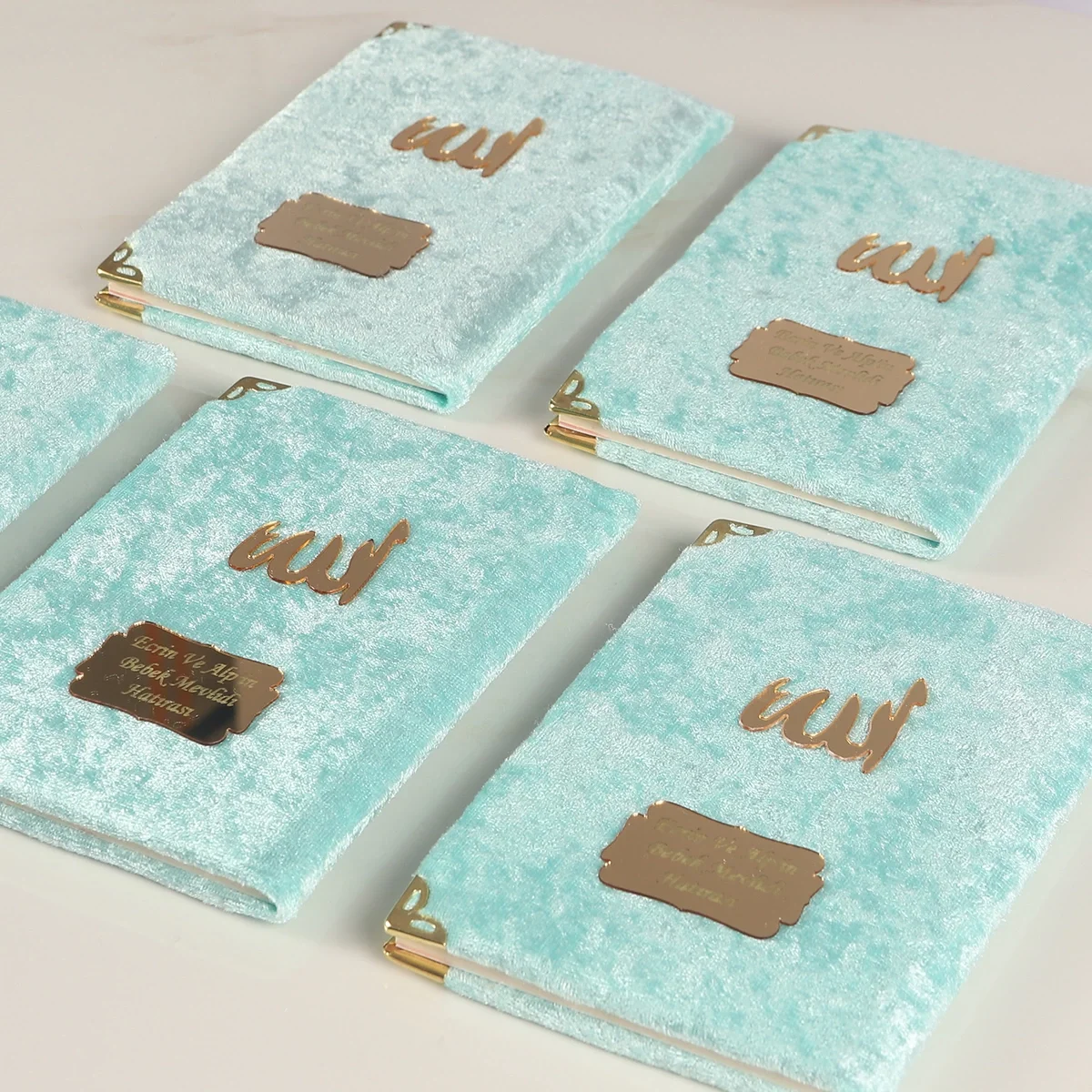 Tül Kese İçerisinde İnci Tesbihli Su Yeşili Renkli Kadife Yasin Kitabı Seti - Mevlüt Hediyelikleri