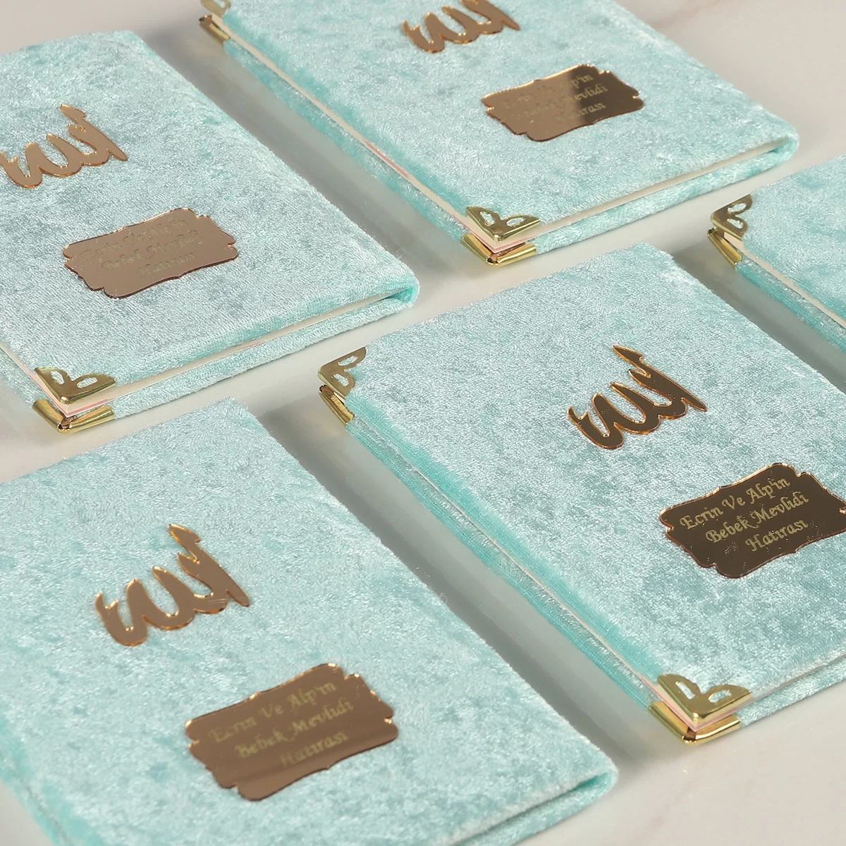 İsme Özel Su Yeşili Renkli Kadife Yasin Kitabı - Mevlüt Hediyelikleri