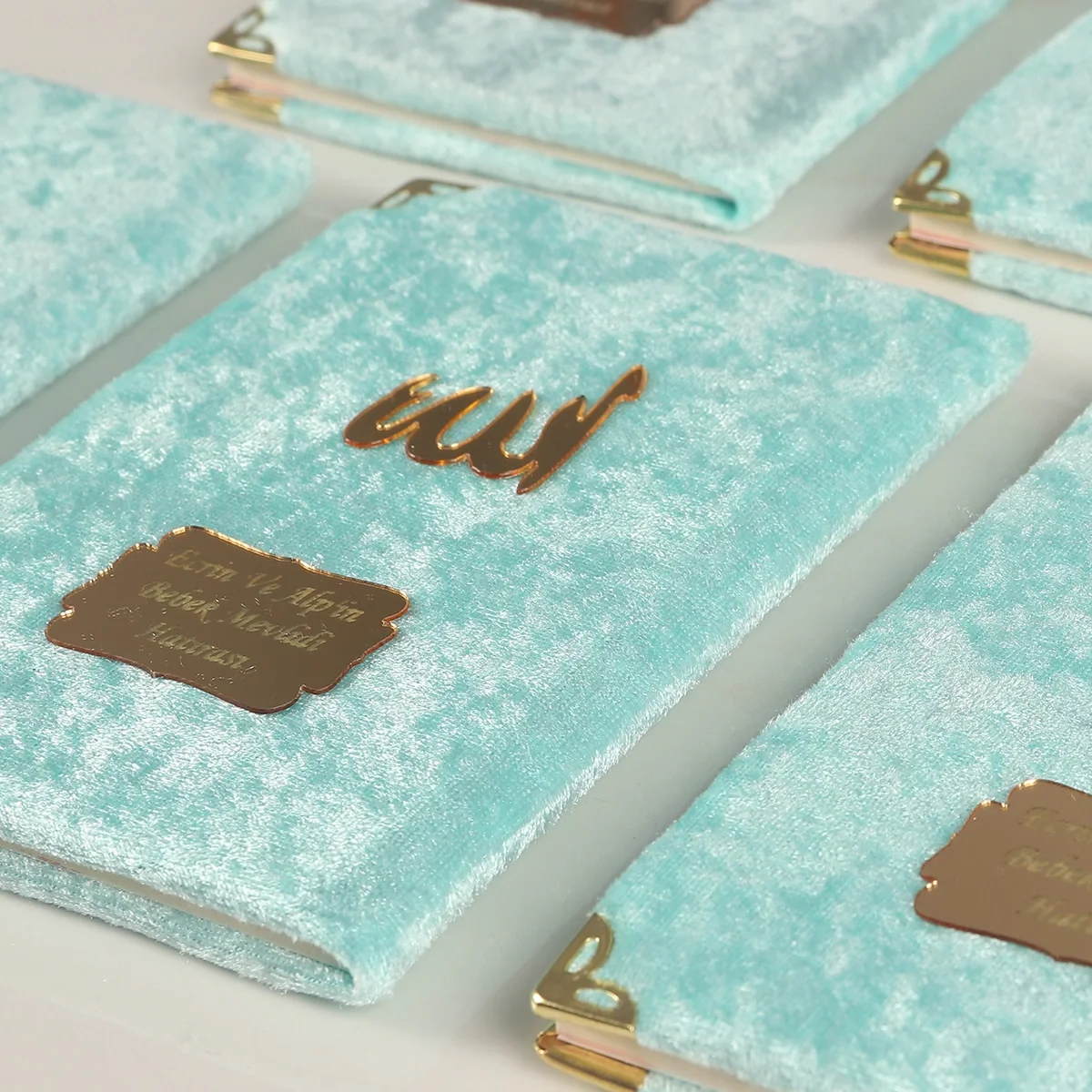 Tül Kese İçerisinde Su Yeşili Renkli Kadife Yasin Kitabı Seti - Mevlüt Hediyelikleri