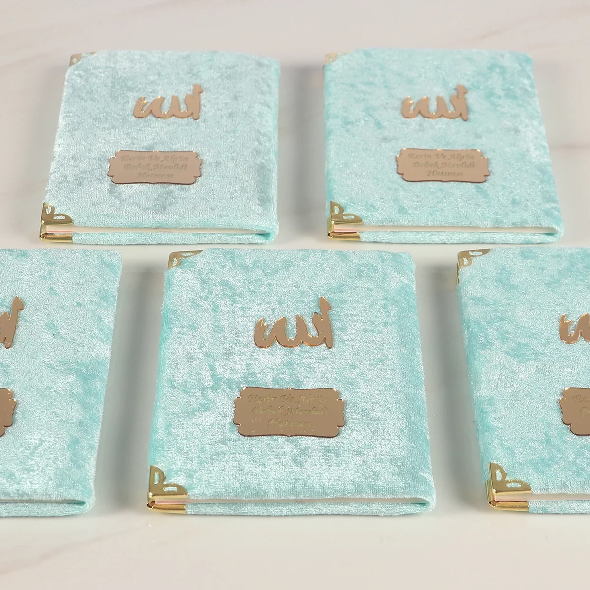 Tül Kese İçerisinde Su Yeşili Renkli Kadife Yasin Kitabı Seti - Mevlüt Hediyelikleri