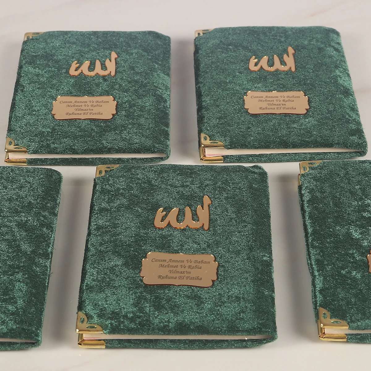 İsme Özel Zümrüt Renkli Kadife Yasin Kitabı - Mevlüt Hediyelikleri