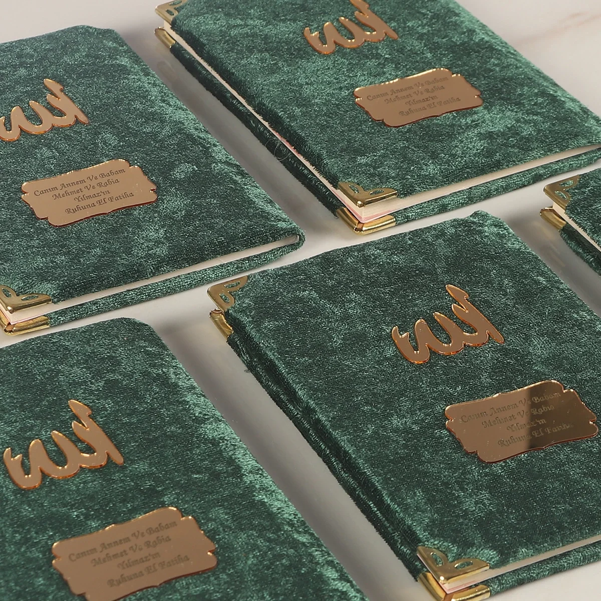 İsme Özel Zümrüt Renkli Kadife Yasin Kitabı - Mevlüt Hediyelikleri
