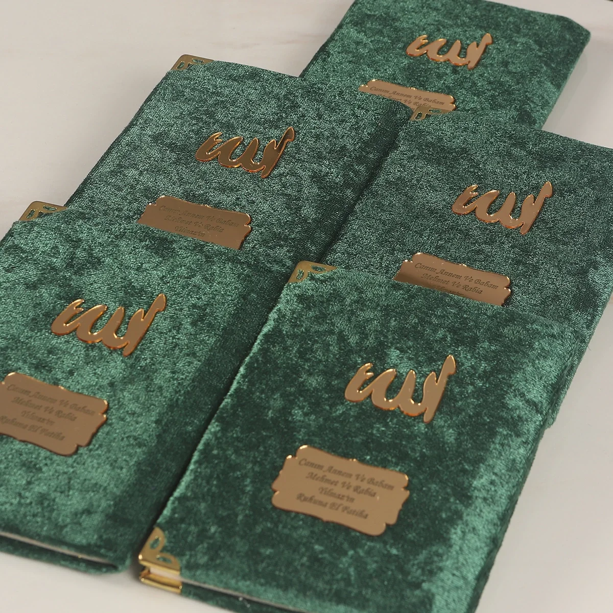 Tül Kese İçerisinde İnci Tesbihli Zümrüt Renkli Kadife Yasin Kitabı Seti - Mevlüt Hediyelikleri