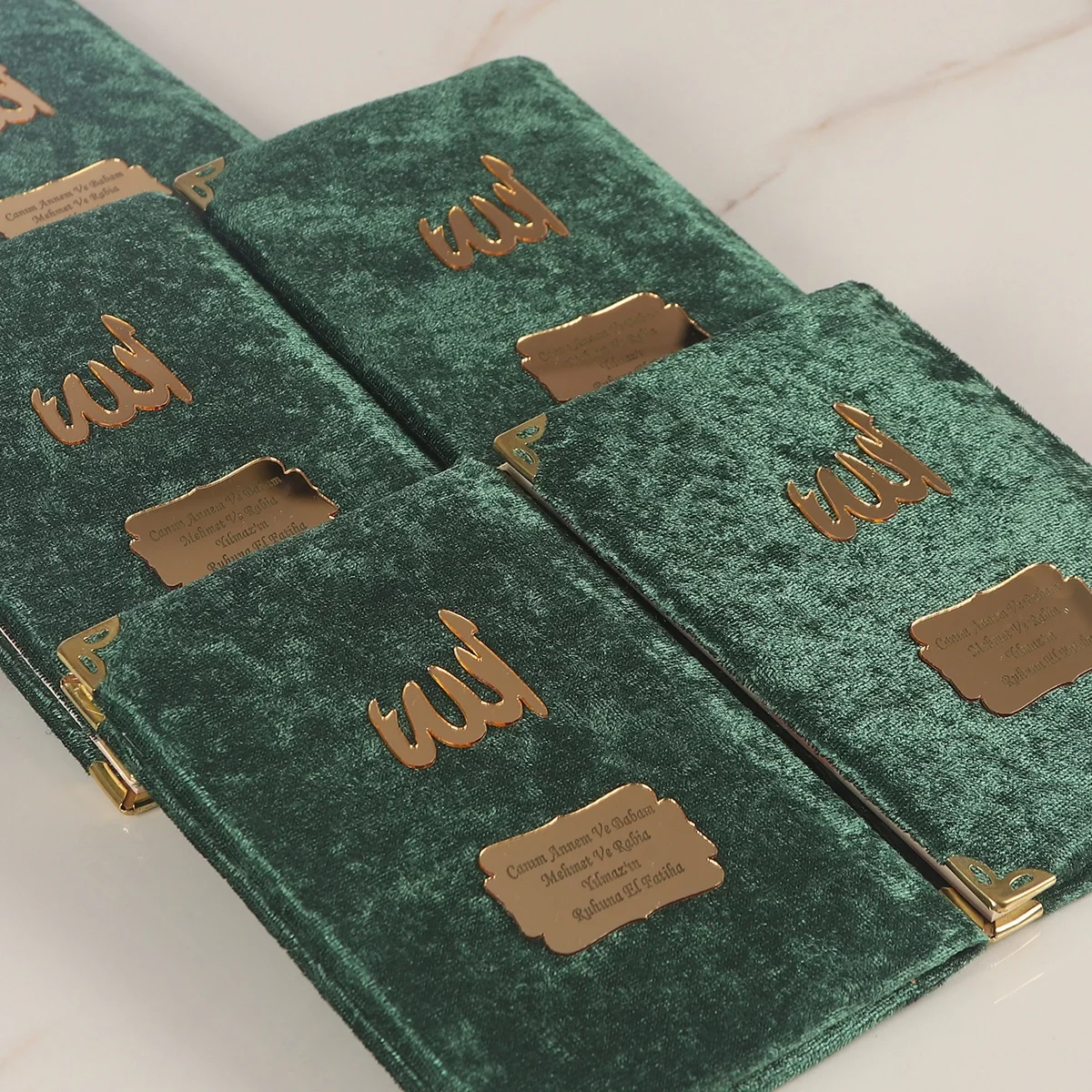 Tül Kese İçerisinde İnci Tesbihli Zümrüt Renkli Kadife Yasin Kitabı Seti - Mevlüt Hediyelikleri