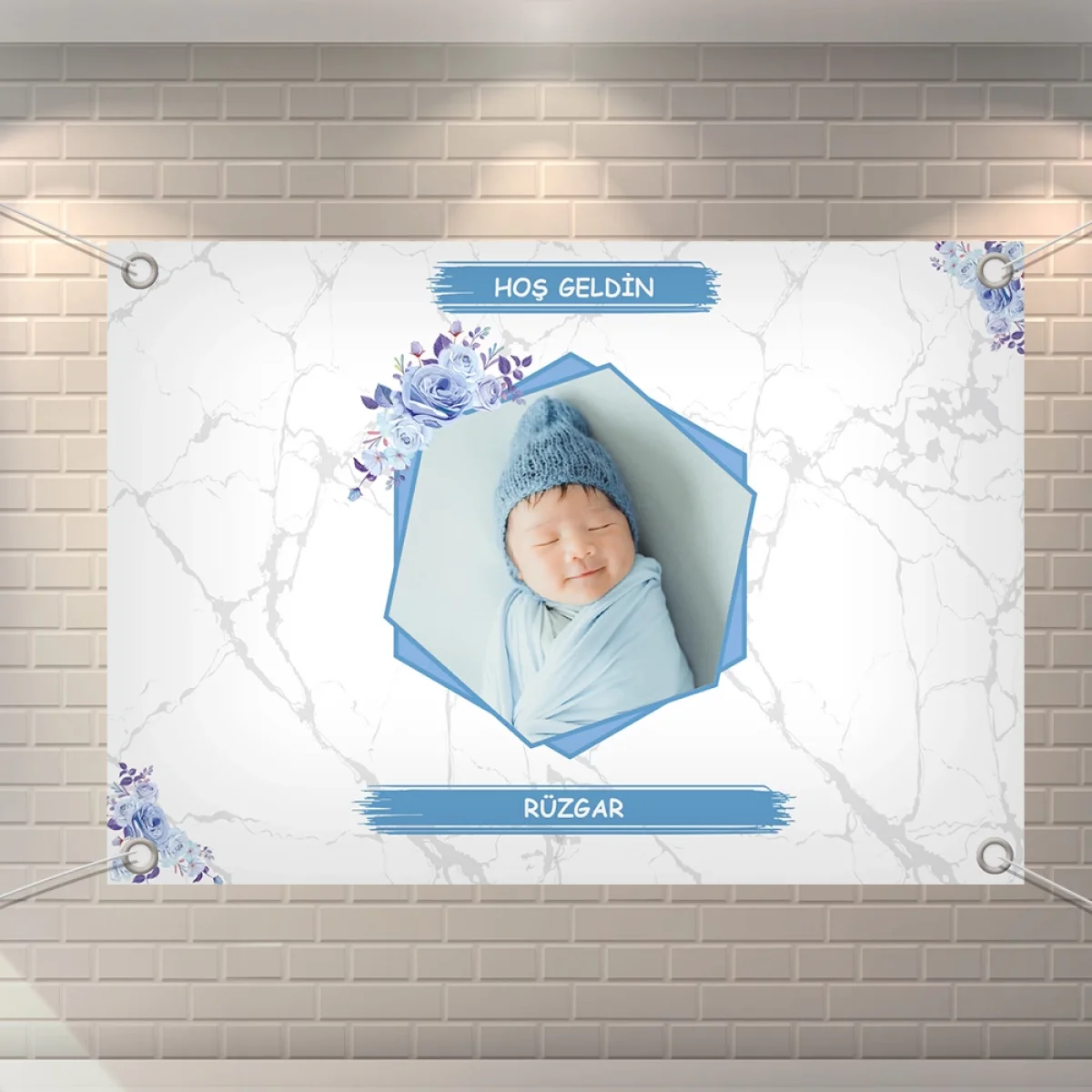 Altıgen Model Mavi Konsept 70 x 100 cm Özel Tasarım Branda Afiş