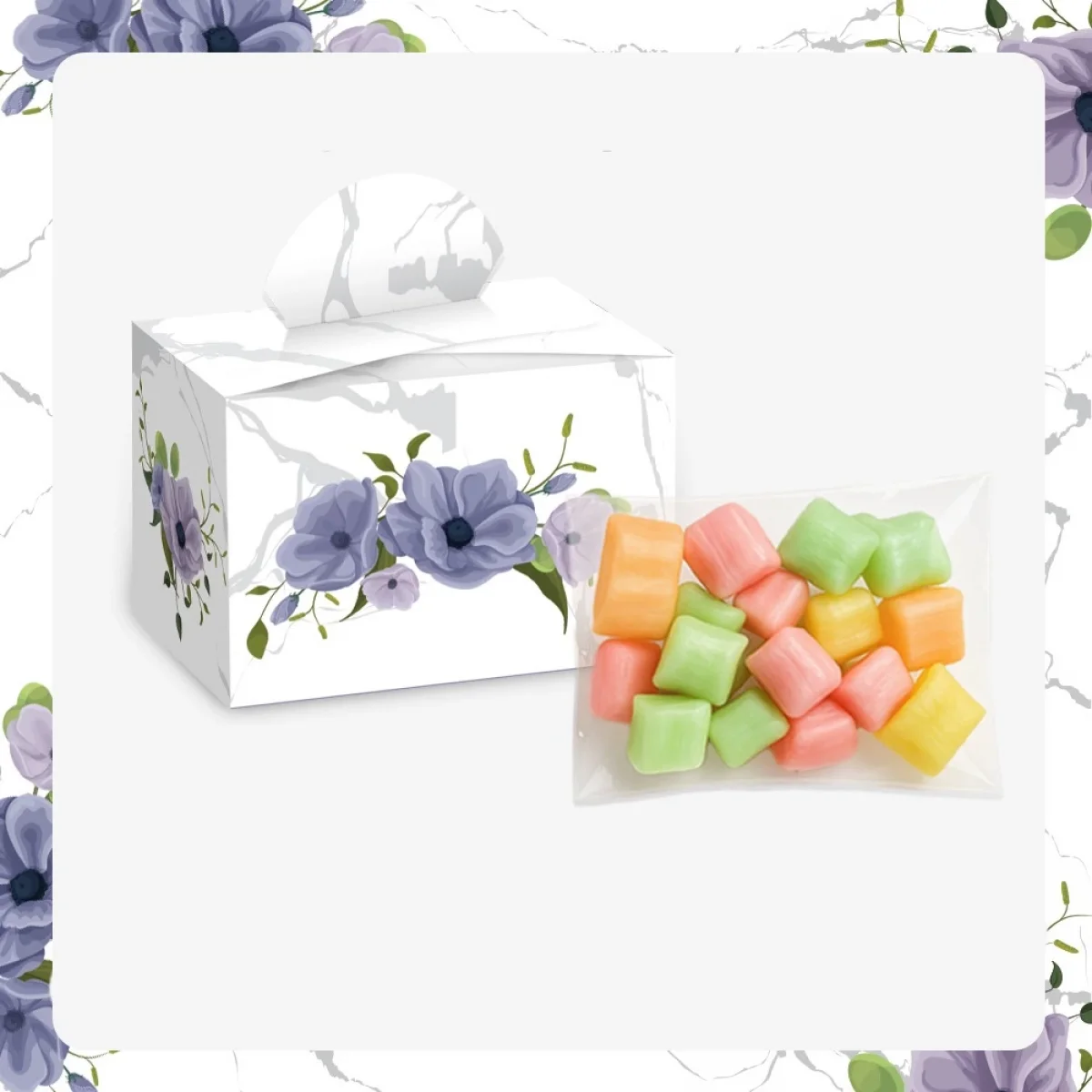 Altıgen Model Mor Renkli Lokum Kutusu ve Mevlüt Şekeri